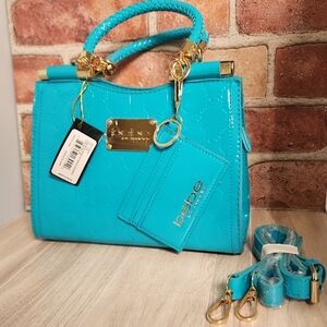 Bebe Dana Monogram Top Handle Crossbody Capri Blue NWT